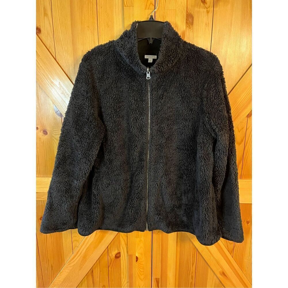 Sonoma Womens Fleece Jacket Sz XL Black Fleece Zip Front Casual Activewear (3254